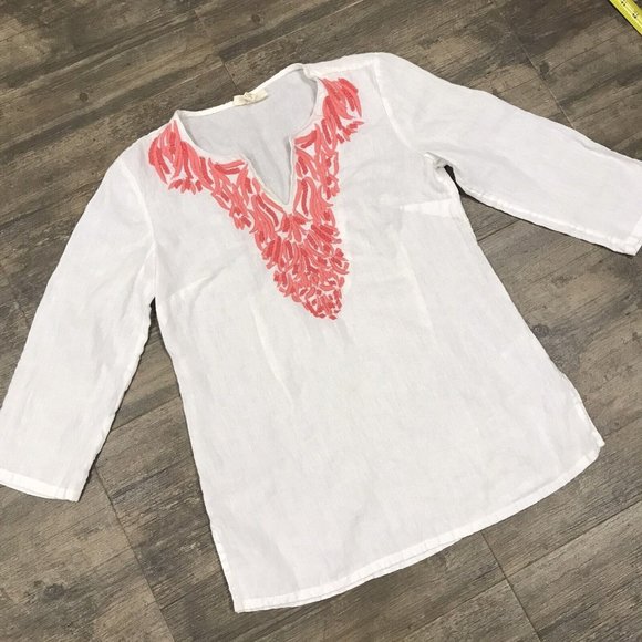 Charter Club Luxury Linen Embroidered 3/4 Sleeve‎ Tunic Women's Size Small - Picture 1 of 8